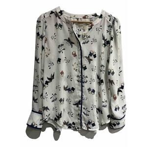 Loft Ann Taylor size small long sleeved blouse butterflies flowers Button Up